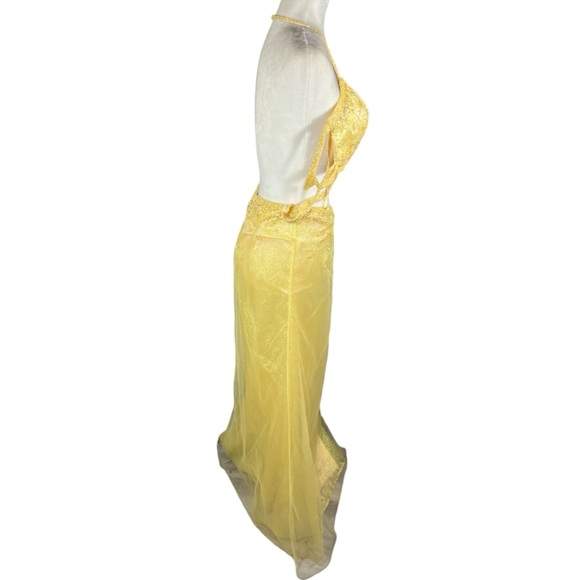 Precious Formals Dress Gown Beaded Yellow Two Pieces Prom Party sz 8 - Picture 5 of 15